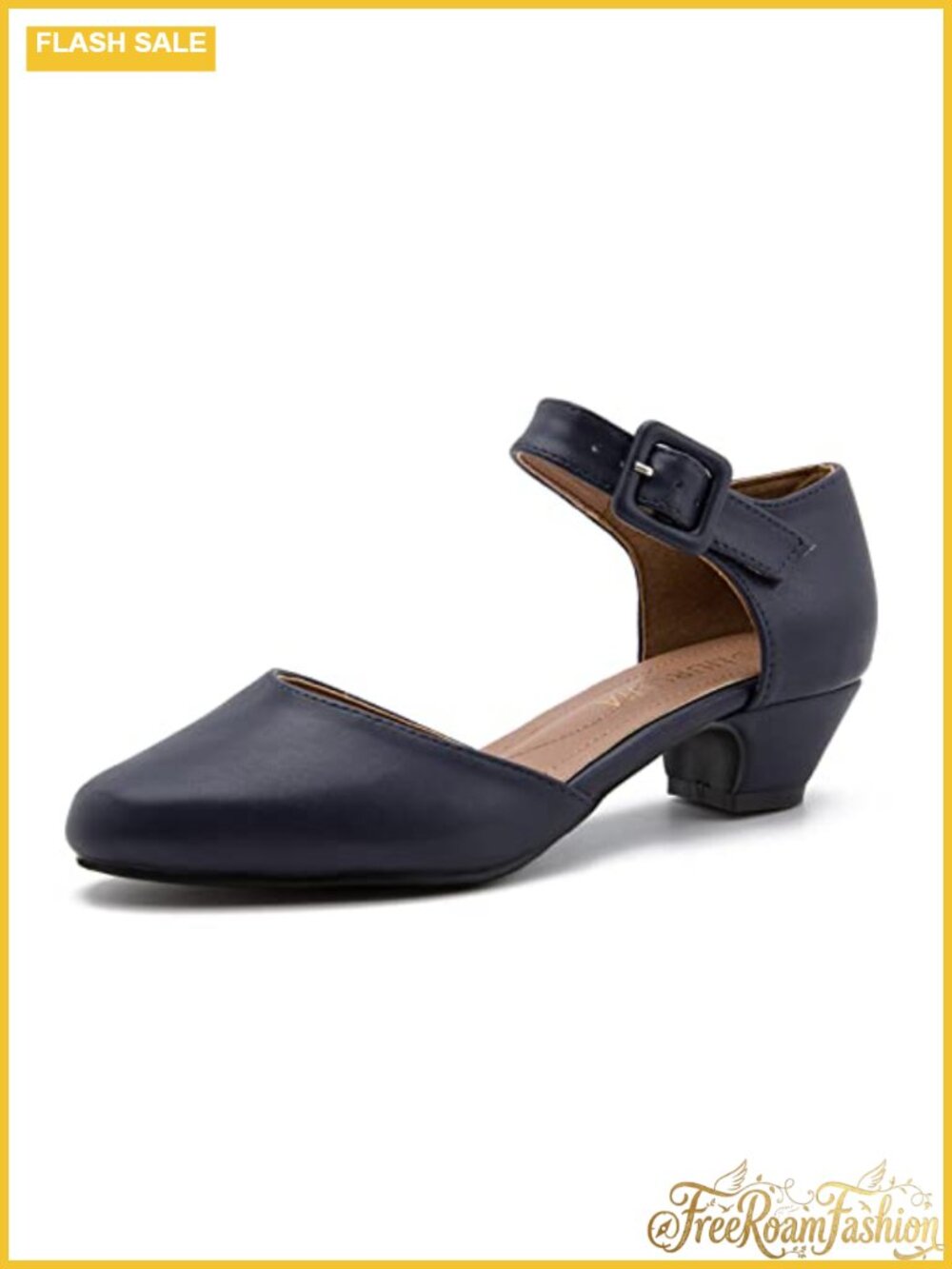 Women's Closed Toe Low Chunky Heel Pumps Ankle Strap Dress Shoes for Work